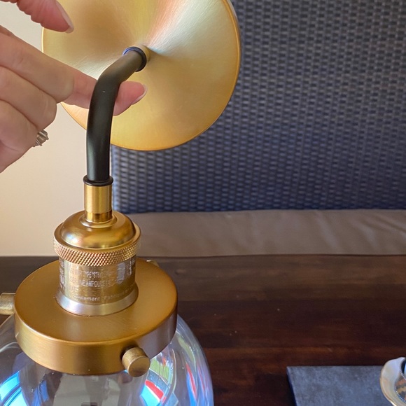 NIB- GORGEOUS BRASS WALL SCONCE WITH BLACK ARM AND GLASS GLOBE - Picture 10 of 15